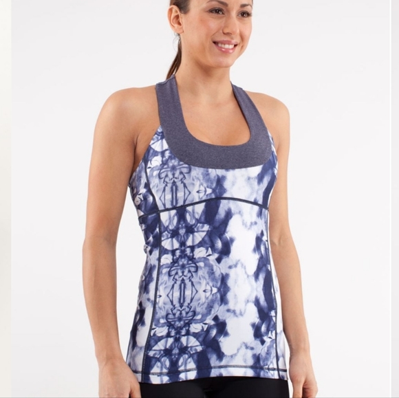 Lululemon Scoop Neck TankInk Blot White Deep Indigo / Heathered Deep Ind… - Picture 1 of 11